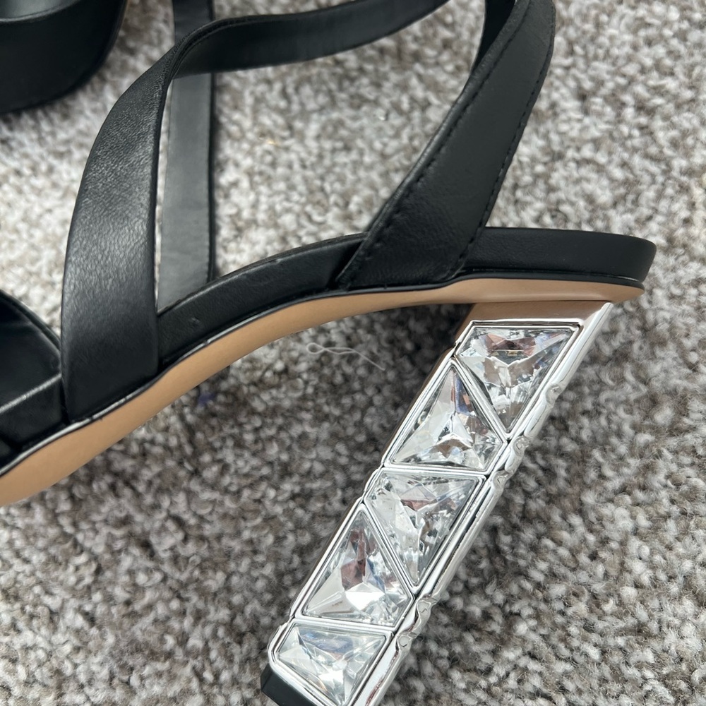 Gianni Bini Black Strappy Heels with Crystal Block - Picture 3 of 7